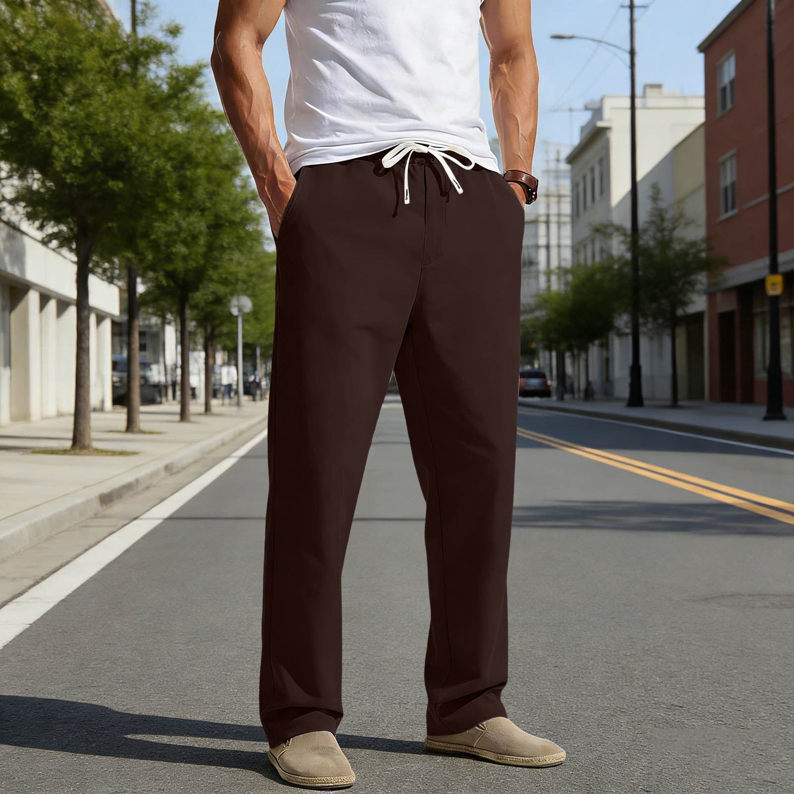 Ceisia Men's Casual Jogger Pants Solid Color Elastic Waist Drawstring ...