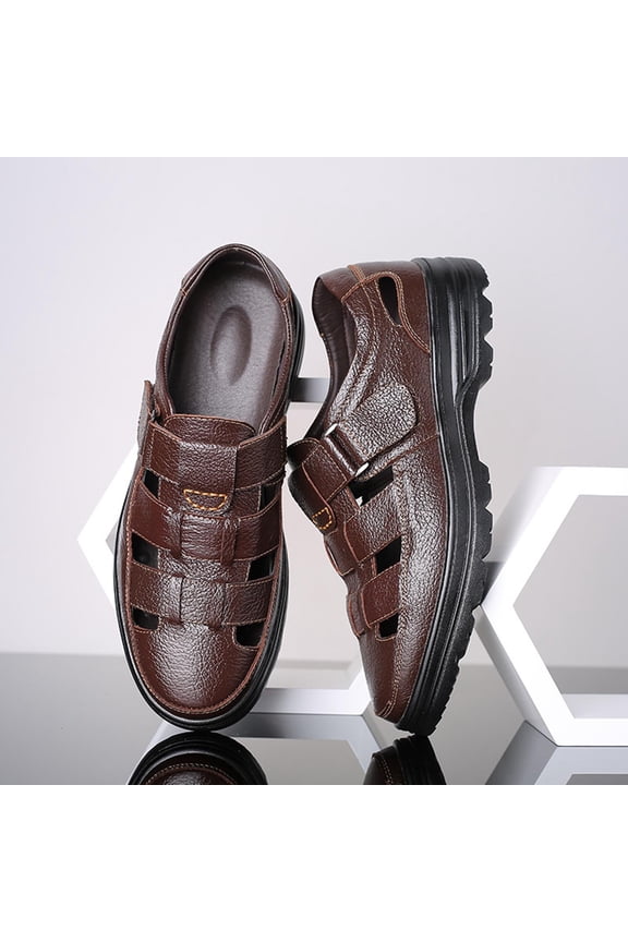 Men's Casual Leather Sandals Breathable Hollow Non-Slip Summer Shoes Comfort Soft Sole Outdoor Daily Walk Vacation Lightweight Anti-Skid Gifts for Father
