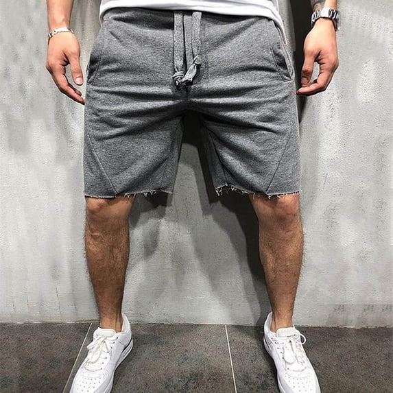 Ceisia Men's Casual Raw Hem Shorts Loose Fit Elastic Drawstring Waist Solid Color Side Pocket Daily Outdoor Summer Beach Short Pants Dark Gray XXL Gifts for Father