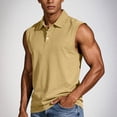 thumbnail image 1 of Ceisia Men's Casual Sleeveless Polo Shirt Solid Color Half Button Collared with Pocket Lightweight Soft Breathable Classic Fashion Vest Top Gifts for Father Beige 1X, 1 of 8