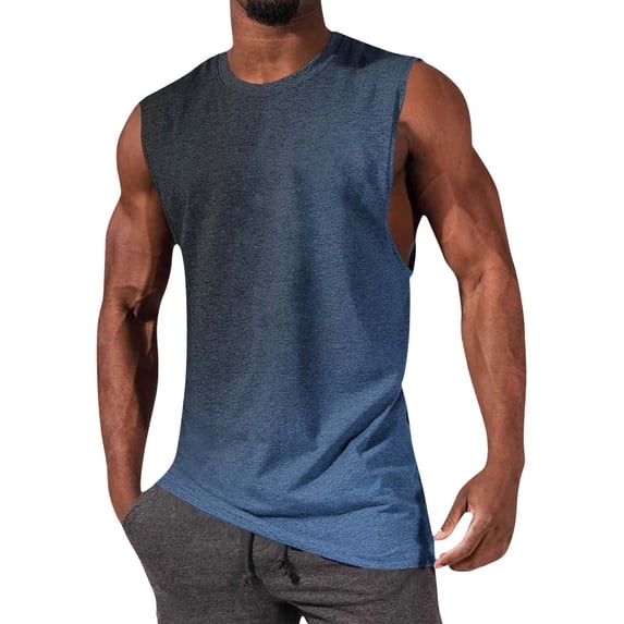 Ceisia Men's Casual Sleeveless Tank Top Gradient Print Round Neck Breathable Gym Vest Dark Blue Gifts for Father S