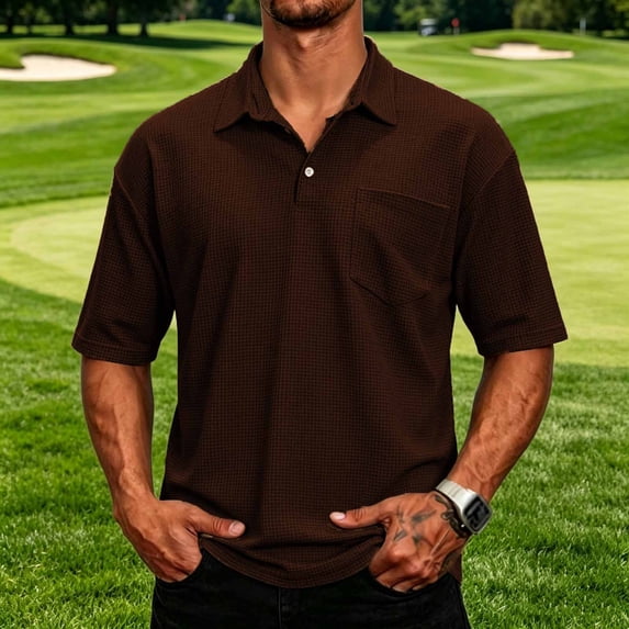 Ceisia Men's Checkered Short Sleeve Polo Shirt With Chest Pocket Coffee XXXL Gift