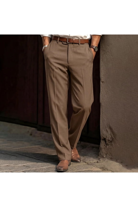 Men's Classic Straight-Leg Dress Pants with Belt Loops Coffee L Gifts for Father