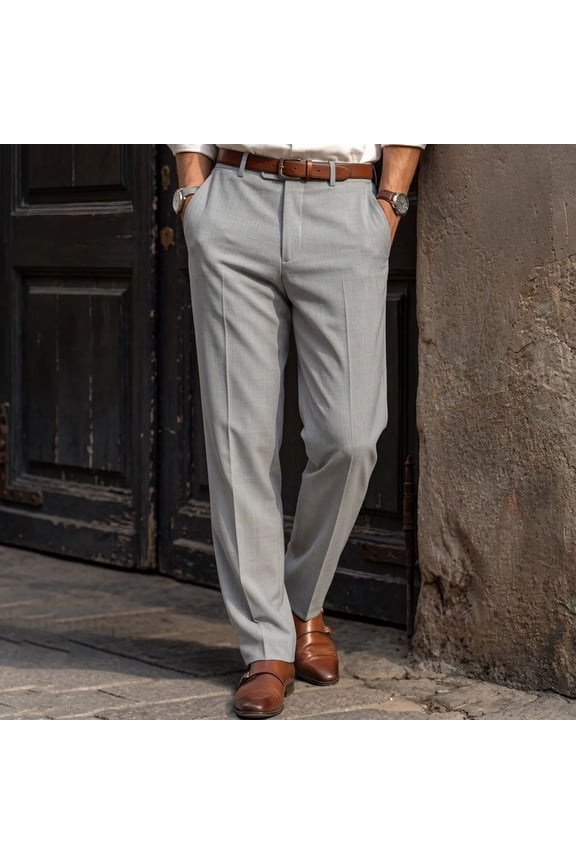 Men's Classic Straight-Leg Dress Pants with Belt Loops Gray L Gifts for Father