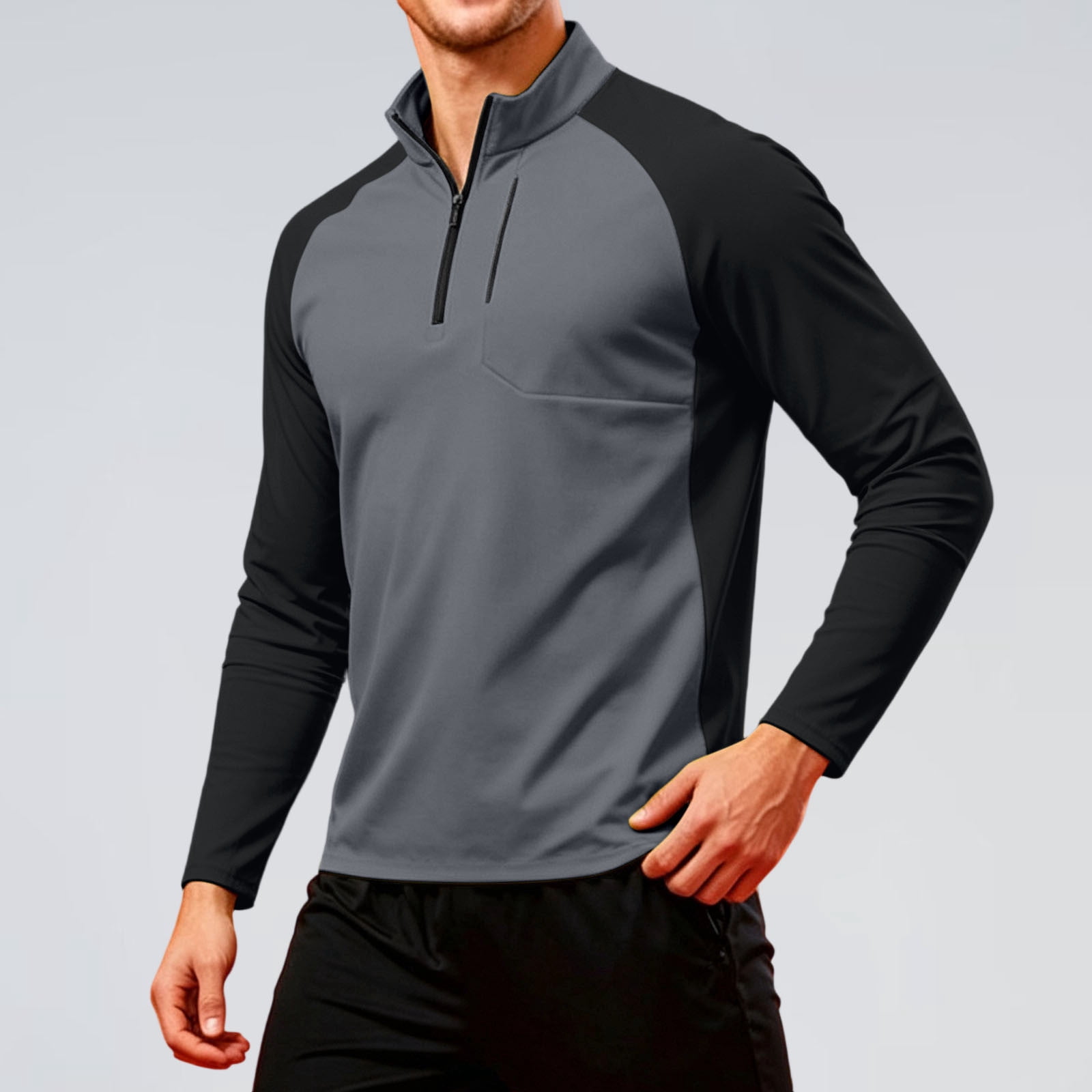 Ceisia Men's Color Block Quarter Zip Pullover Long Sleeve Stand Collar ...