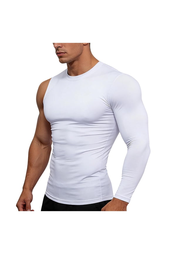 Men's Compression Athletic Tops - Long Sleeve & Single-Sleeve Performance Shirts White XXXL Gifts