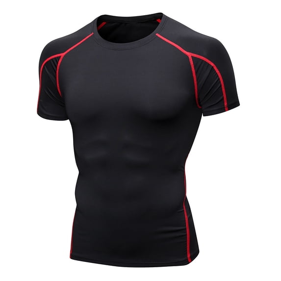 Ceisia Men's Compression Short Sleeve Crewneck T-Shirt Solid Quick Dry Running Training Athletic Top Red L Gifts for Father