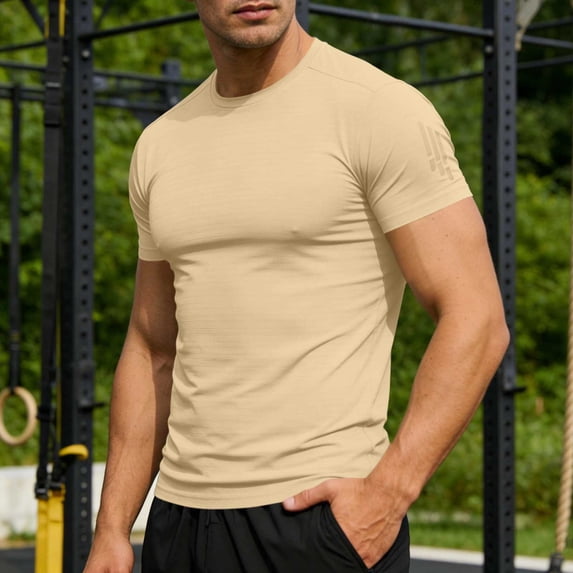 Ceisia Men's Compression Short Sleeve T Shirt Quick Dry Breathable Athletic Workout Gym Top Khaki XXL Gifts for Father