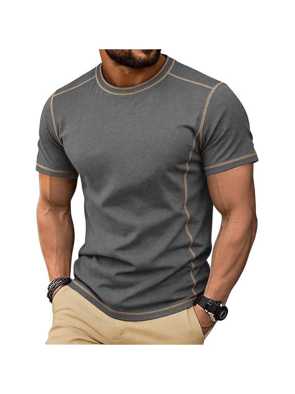 Men's Contrast Stitch Crew Neck Short Sleeve T-Shirt Multi-Color Pack Dark Gray XXXL Gifts for Father