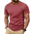 thumbnail image 1 of Ceisia Men's Contrast Stitch Crew Neck Short Sleeve T-Shirt Multi-Color Pack Red XL Gifts for Father, 1 of 8