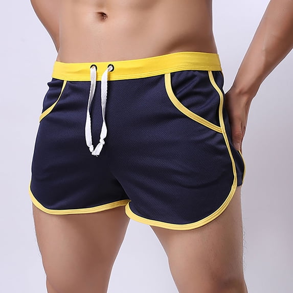 Ceisia Men's Contrast Trim Bodybuilding Shorts Slim Fit Elastic Drawstring Waist Side Pocket Athletic Gym Running Beach Short Pants Dark Blue M Gifts for Father