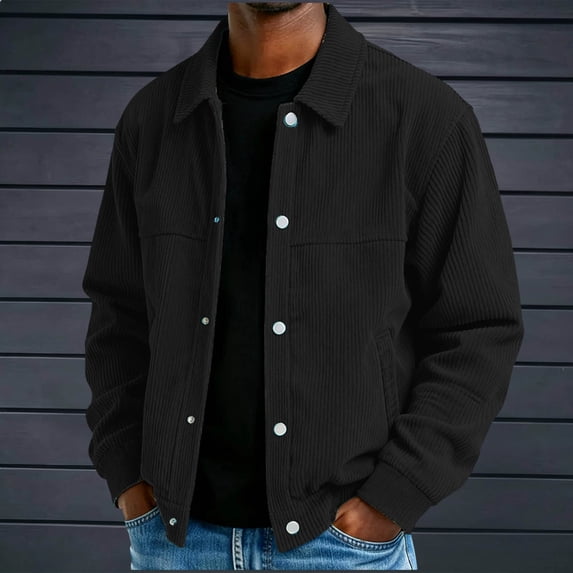 Ceisia Men's Corduroy Button Front Trucker Jacket Point Collar Long Sleeve Casual Outer Coat With Chest Pockets Gift