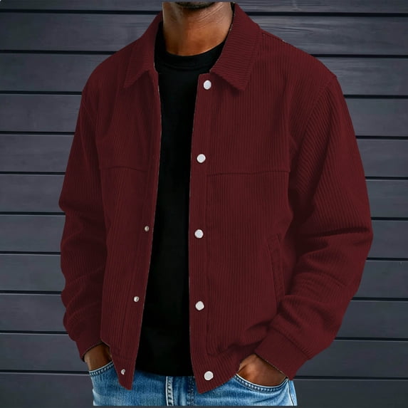 Ceisia Men's Corduroy Button Front Trucker Jacket Point Collar Long Sleeve Casual Outer Coat With Chest Pockets Gift