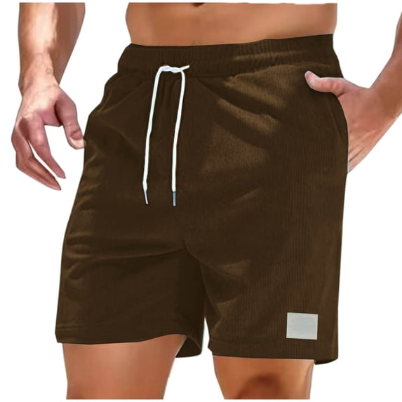 Ceisia Men's Corduroy Casual Shorts Elastic Drawstring Waist Leather Label Decor Side Pocket Daily Outdoor Summer Short Pants Brown XL