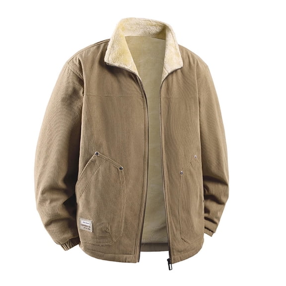 Ceisia Men's Corduroy Thickened Jacket Stand Up Collar Zip Gift Up Pockets Long Sleeve Casual Outerwear