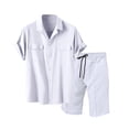thumbnail image 1 of Ceisia Men's Cotton Linen Blend Short Sleeve Shorts Set Solid Color Casual Collared Shirt with Pocket and Drawstring Elastic Waist Shorts Two Piece Gifts for Father White S, 1 of 4