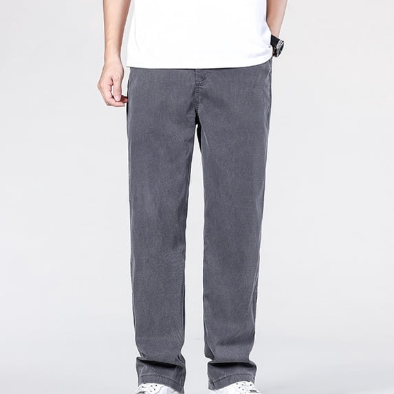 Ceisia Men's Cotton Solid Color Elastic Waist Loose Fit Straight Leg Jeans Lightweight Casual Summer Long Pants Gray Gifts for Father 4X