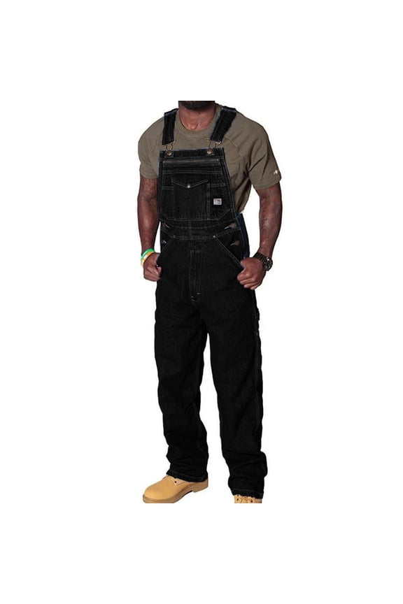 Men's Denim Bib Overalls Loose Fit Solid Color Work Pants with Multi Pockets Black M Gifts