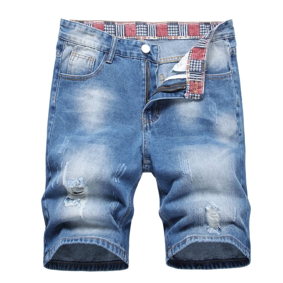 Ceisia Men's Denim Shorts Stretch Fit Button Zip Fly Pockets Casual Jeans Bermuda Shorts Summer Comfort Cotton Straight Leg Bottoms Blue M Gifts for Father