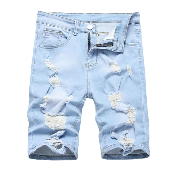 Ceisia Men's Denim Shorts Stretch Fit Button Zip Fly Pockets Casual Jeans Bermuda Shorts Summer Comfort Cotton Straight Leg Bottoms Sky Blue L Gifts for Father