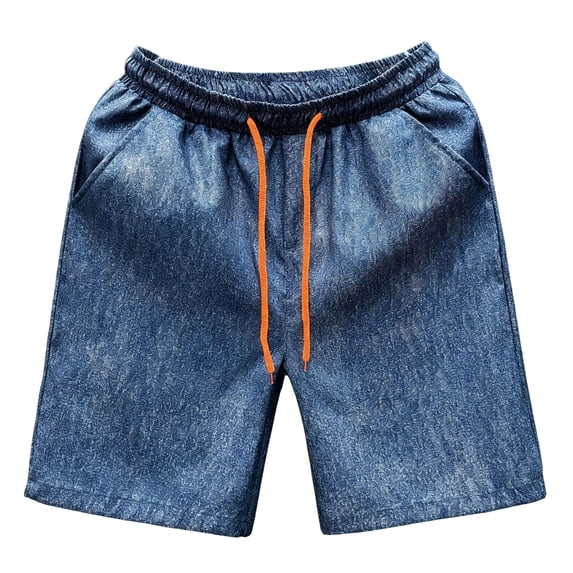 Ceisia Men's Drawstring Denim Shorts Elastic Waist Loose Fit Casual Jean Shorts Streetwear Light Blue XXXXL Gift