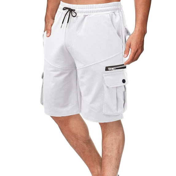 Ceisia Men's Drawstring Elastic Waist Pocket Sweat Cargo Shorts Athletic Mid Length Summer Casual Sport Lounge 5 Inch Bottoms White XXL Gifts for Father