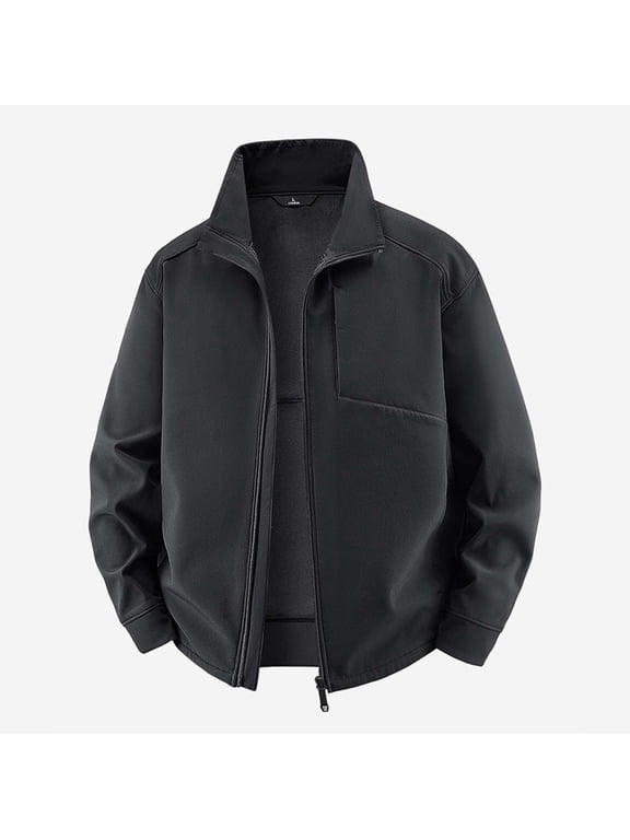Men's Fall Winter Fleece Lined Softshell Jacket Full Zip Long Sleeve Windbreaker Coat With Side Pockets Gift