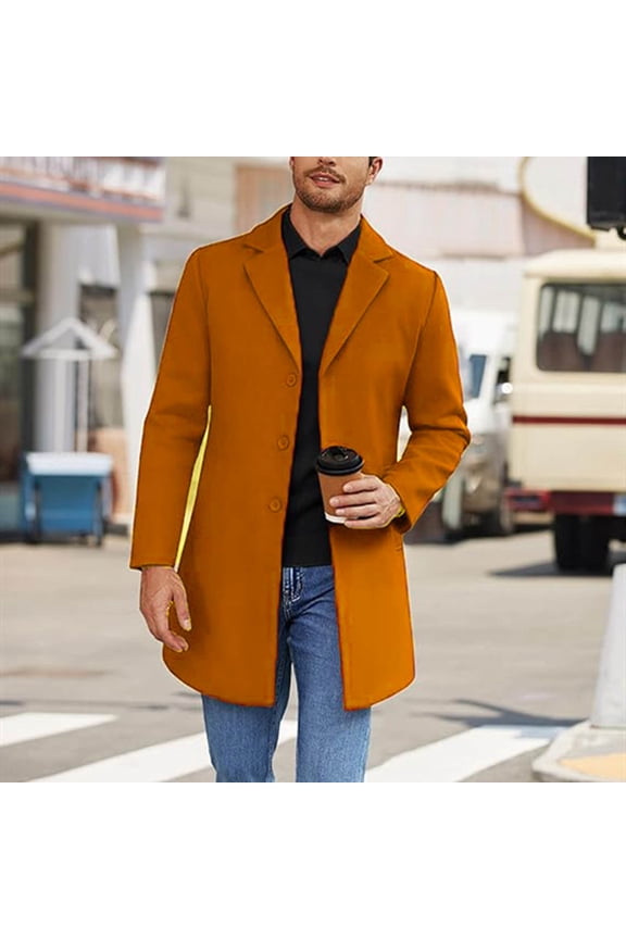 Men's Fashion Lapel Casual Suit Jacket with Pockets Solid Color Long Gift Sleeved Outerwear