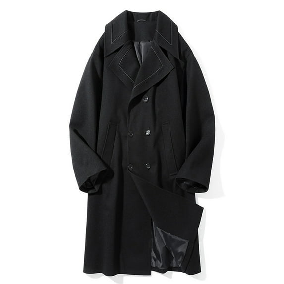 Ceisia Men's Fashion Solid Color Double Breasted Mid-Length Jacket Casual Gift Pocket Long Sleeve Outerwear