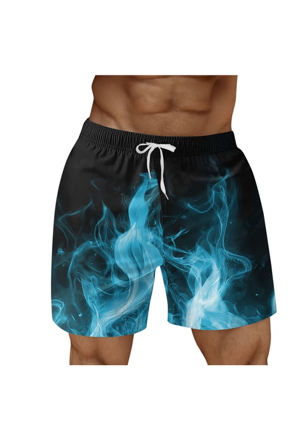 Men's Fire Element Flame Print Drawstring Elastic Waist Beach Shorts with Pockets Quick Dry Casual Summer Swim Trunks Surf Bottoms Light Blue S Gifts for Father