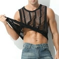 thumbnail image 1 of Ceisia Men's Fishnet Stripe See-through Vest Round Neck Sleeveless Breathable Mesh Casual Fashion Inner Wear Top for Daily Outdoor Private Occasions Black L Gifts, 1 of 4