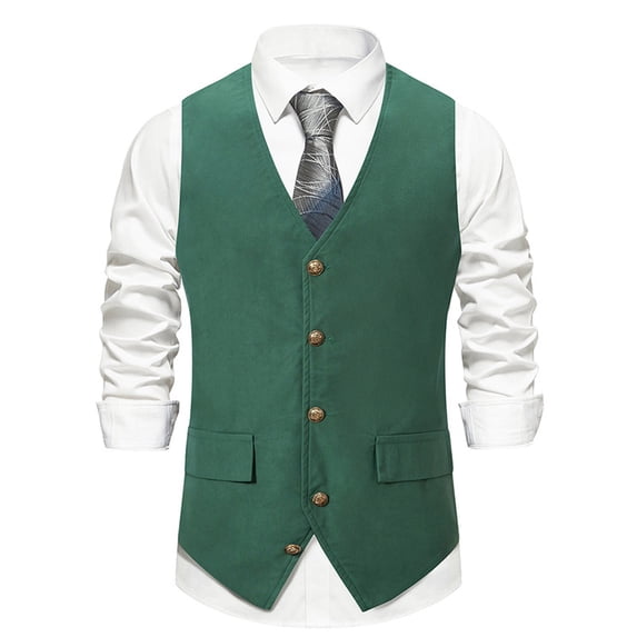 Ceisia Men's Formal V Neck Suit Vest Sleeveless Button Down Business Waistcoat with Pockets Green XXL Gifts for Father