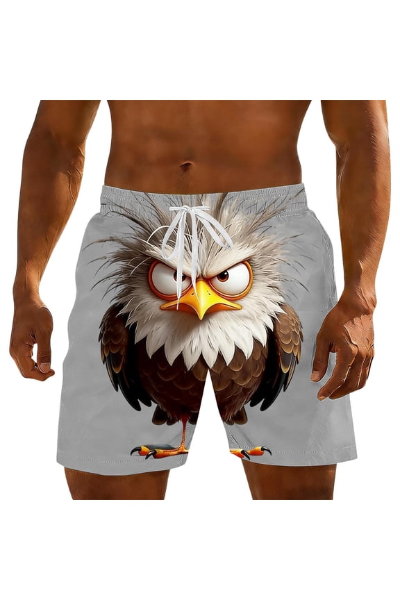 Men's Funny Animal Print Beach Shorts Novelty Drawstring Swim Trunks with Hidden Pocket Quick Dry Summer Bottoms Gifts for Father