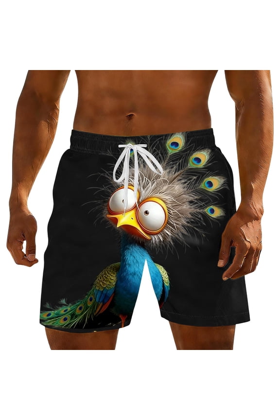 Men's Funny Animal Print Beach Shorts Novelty Drawstring Swim Trunks with Hidden Pocket Quick Dry Summer Bottoms Gifts for Father