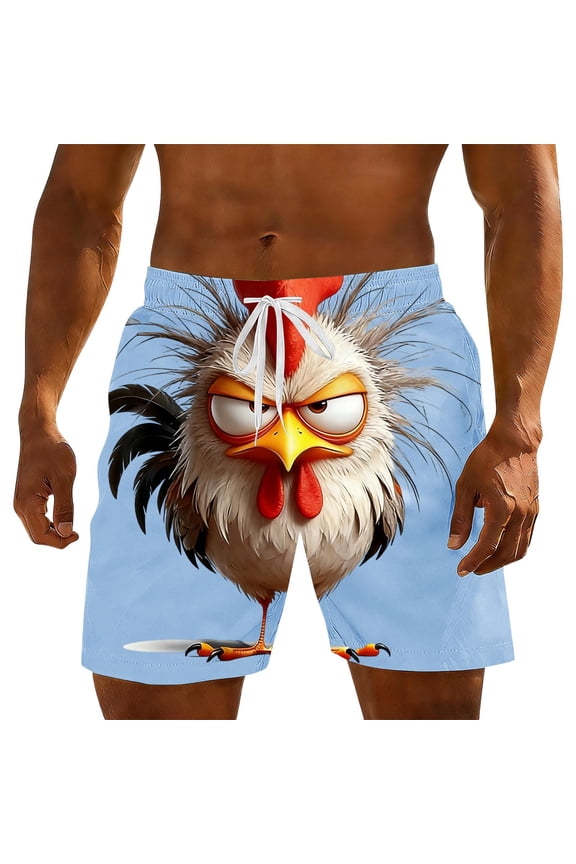 Men's Funny Animal Print Beach Shorts Novelty Drawstring Swim Trunks with Hidden Pocket Quick Dry Summer Bottoms Gifts for Father