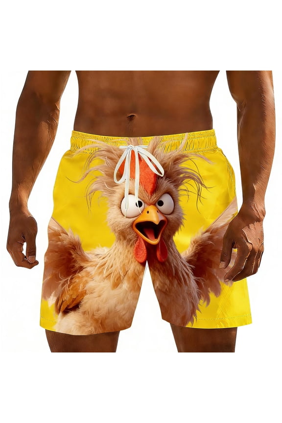 Men's Funny Animal Print Beach Shorts Novelty Drawstring Swim Trunks with Hidden Pocket Quick Dry Summer Bottoms Gifts for Father