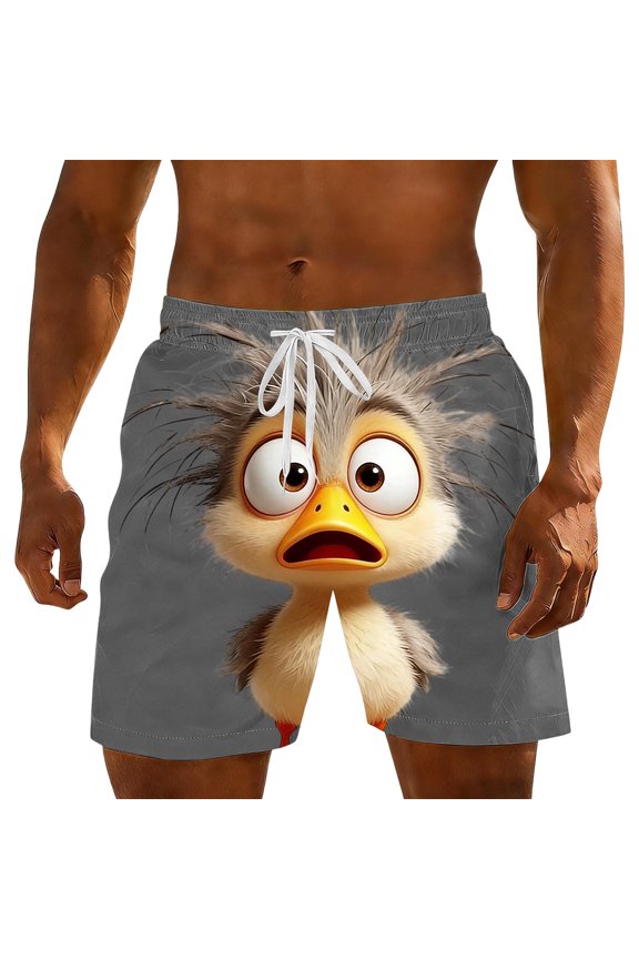Men's Funny Animal Print Beach Shorts Novelty Drawstring Swim Trunks with Hidden Pocket Quick Dry Summer Bottoms Gifts for Father