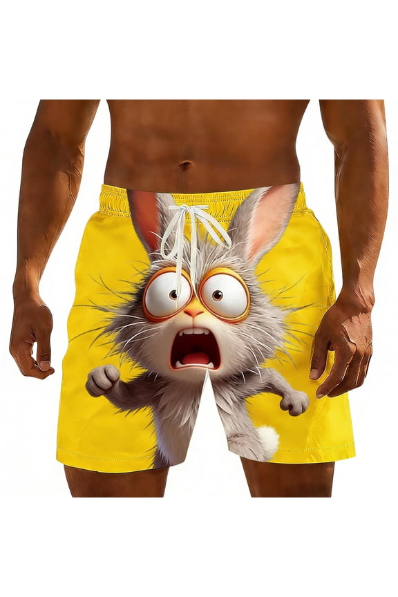 Men's Funny Animal Print Beach Shorts Novelty Drawstring Swim Trunks with Hidden Pocket Quick Dry Summer Bottoms Gifts for Father