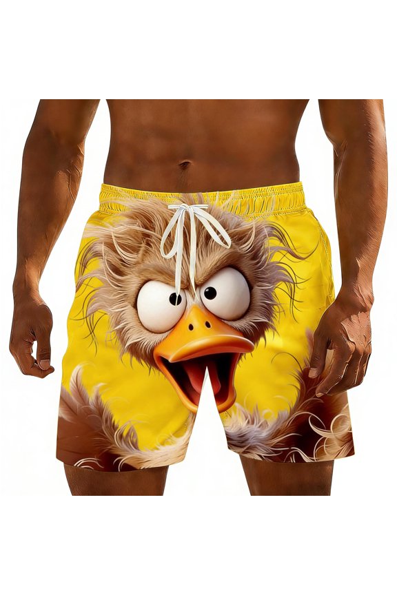 Men's Funny Animal Print Beach Shorts Novelty Drawstring Swim Trunks with Hidden Pocket Quick Dry Summer Bottoms Gifts for Father