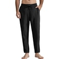 thumbnail image 1 of Ceisia Men's Gift Loose Slightly Cuffed Cotton-Linen Blend Casual Pants Mid-Rise Elastic Drawstring Waist 9-inch Pants, 1 of 4