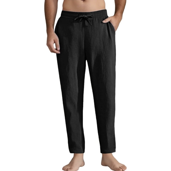 Ceisia Men's Gift Loose Slightly Cuffed Cotton-Linen Blend Casual Pants Mid-Rise Elastic Drawstring Waist 9-inch Pants