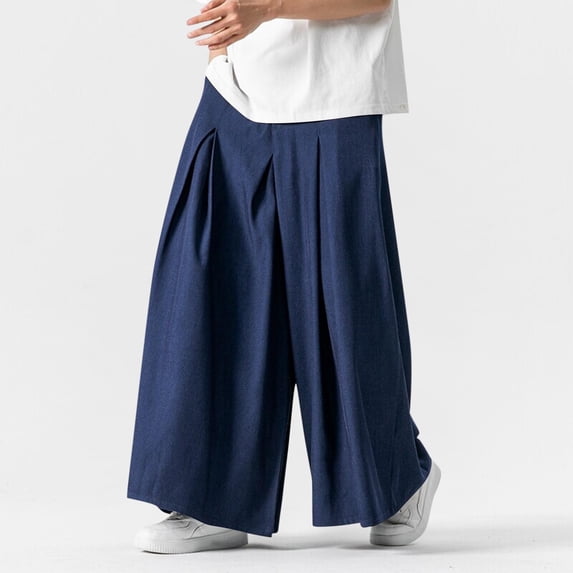Ceisia Men's Gift Oversized Wide-Leg Maxi Pants Waist Pleats Drapey Casual Solid Multi-Color