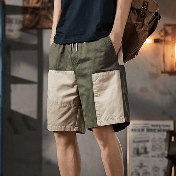 Ceisia Men's Gift Patchwork Casual Shorts Relaxed Fit Mid-Rise Elastic Waist Lightweight Drawstring Street Style Shorts