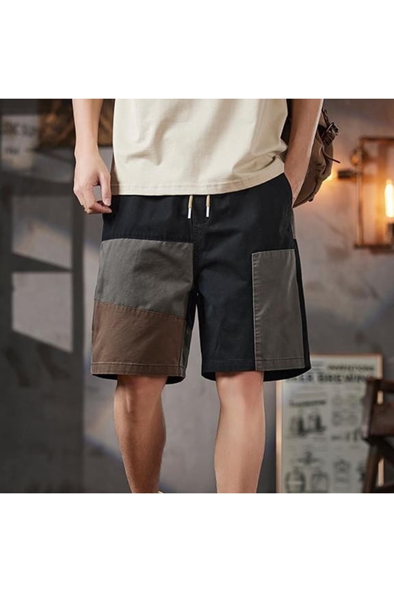 Men's Gift Patchwork Casual Shorts Relaxed Fit Mid-Rise Elastic Waist Lightweight Drawstring Street Style Shorts