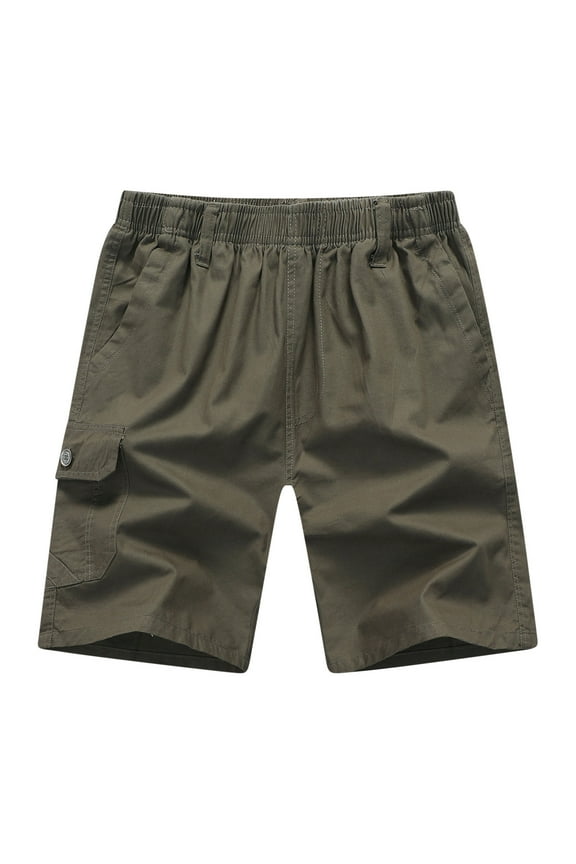 Men's Gift Relaxed Cotton Cargo Shorts Mid-Rise Elastic Waist Zipper Side Pockets Snap-button Cargo Pockets Shorts