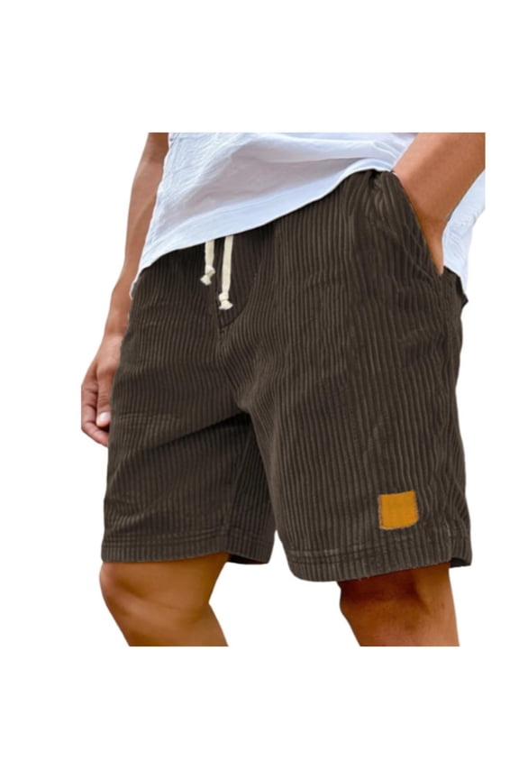 Men's Gift Relaxed Knee-Length Corduroy Casual Shorts Soft Cotton Elastic Waist Label Decor Multi-Color