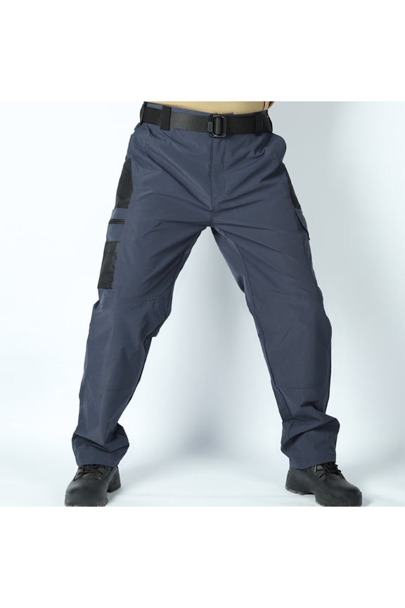 Men's Gift Slim Slightly Wide Nylon-Spandex Blend Outdoor Cargo Pants Mid-Rise Belt-adjustable Waist Reinforced Patch work Pants