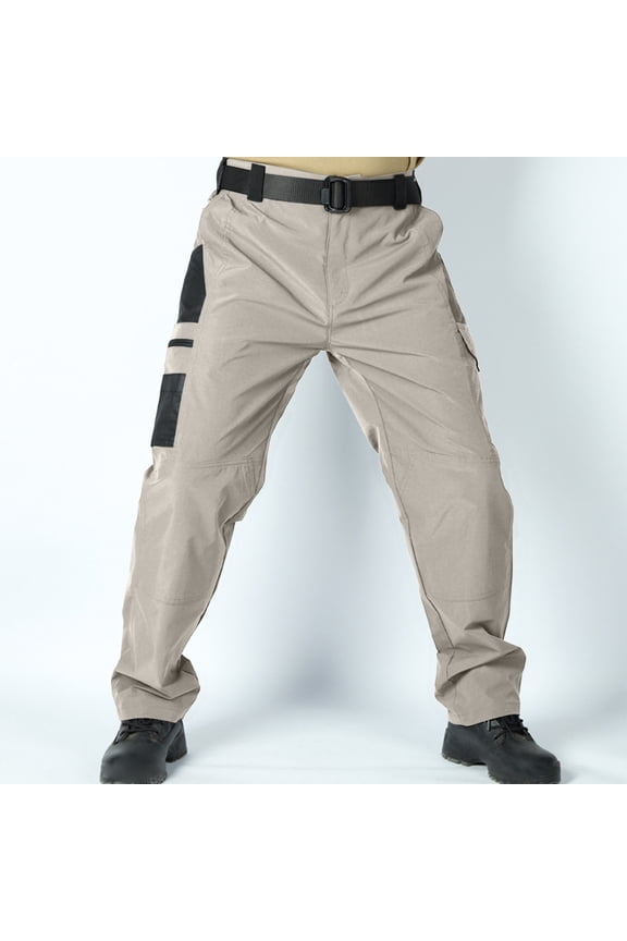 Men's Gift Slim Slightly Wide Nylon-Spandex Blend Outdoor Cargo Pants Mid-Rise Belt-adjustable Waist Reinforced Patch work Pants
