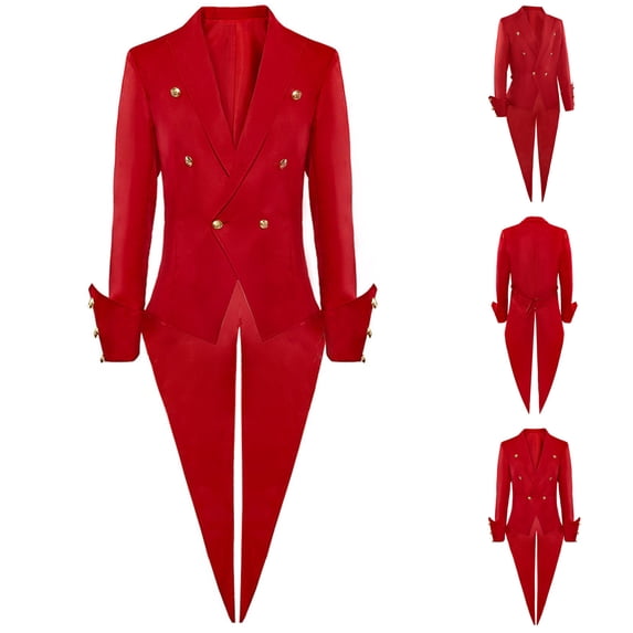 Ceisia Men's Gothic Steampunk Tailcoat Jacket Vintage Victorian Double Breasted Swallow Tailed Coat for Halloween Cosplay Costume (Red M) Gift