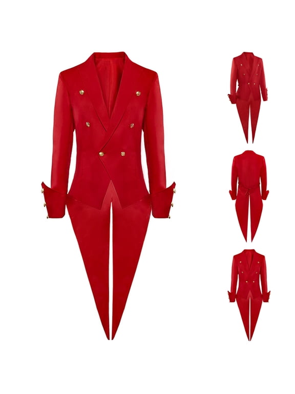 Men's Gothic Steampunk Tailcoat Jacket Vintage Victorian Double Breasted Swallow Tailed Coat for Halloween Cosplay Costume (Red M) Gift